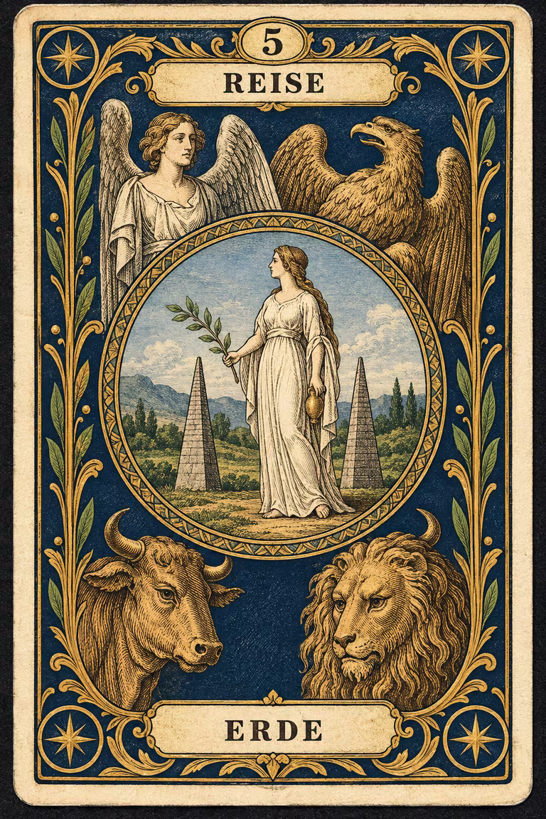 Grand Etteilla 1857 Karte 5: Reise / Erde, moderne Rekonstruktion
