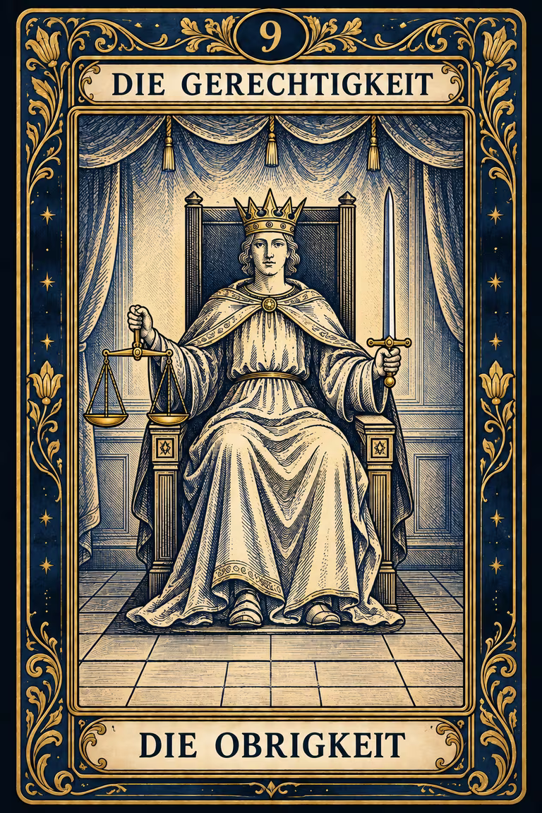 Grand Etteilla 1857 Karte 9: Die Gerechtigkeit / Die Obrigkeit, moderne Rekonstruktion