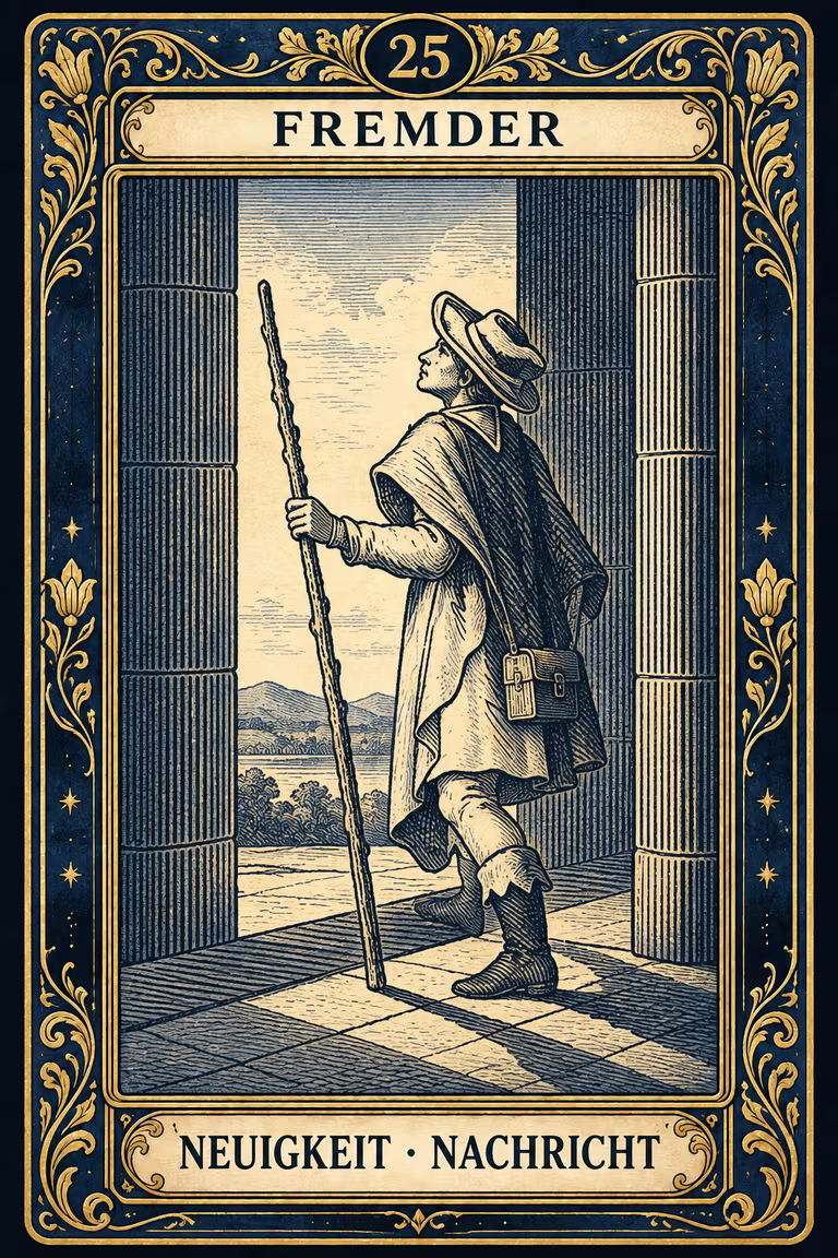 Grand Etteilla 1857 Karte 25: Fremder / Neuigkeit. Nachricht, moderne Rekonstruktion