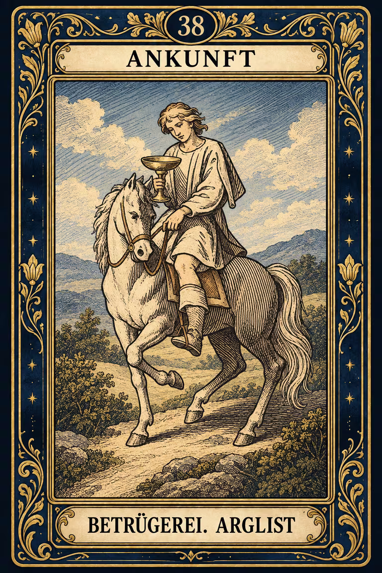Grand Etteilla 1857 Karte 38: Ankunft / Betrügerei. Arglist, moderne Rekonstruktion