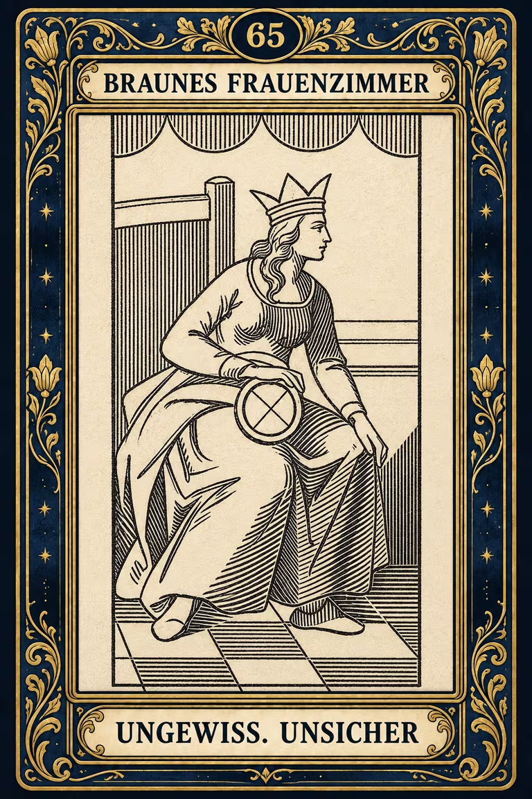 Grand Etteilla 1857 Karte 65: Braunes Frauenzimmer / Ungewiß. Unsicher, moderne Rekonstruktion