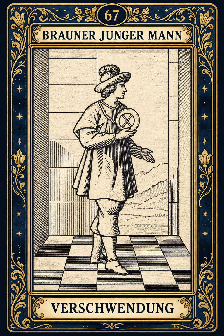 Grand Etteilla 1857 Karte 67: Brauner junger Mann / Verschwendung, moderne Rekonstruktion