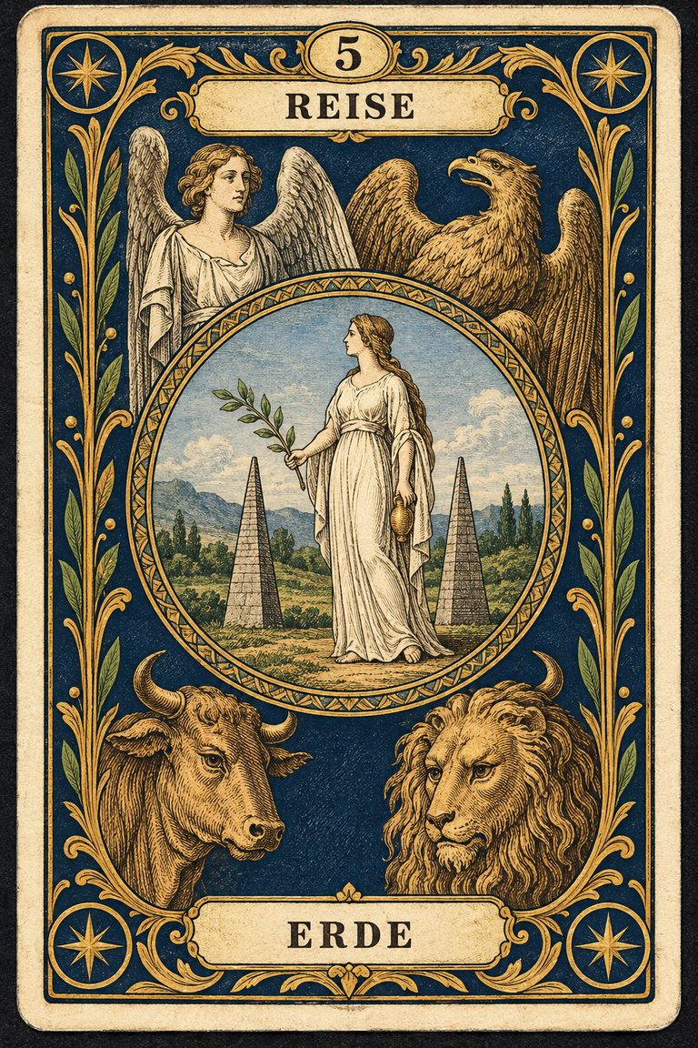 Grand Etteilla 1857 Karte 5: Reise / Erde, moderne Rekonstruktion