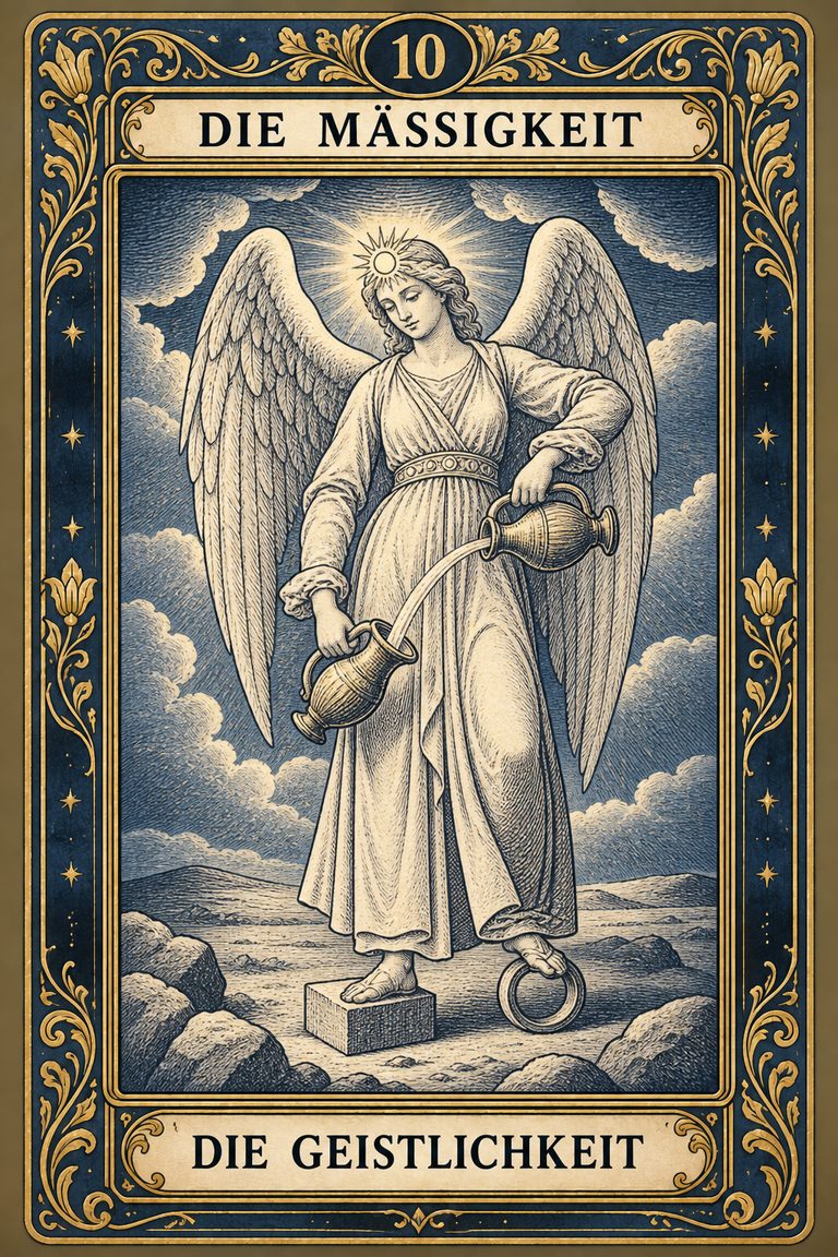 Grand Etteilla 1857 Karte 10: Die Mäßigkeit / Die Geistlichkeit, moderne Rekonstruktion