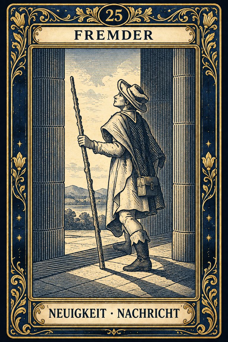 Grand Etteilla 1857 Karte 25: Fremder / Neuigkeit. Nachricht, moderne Rekonstruktion