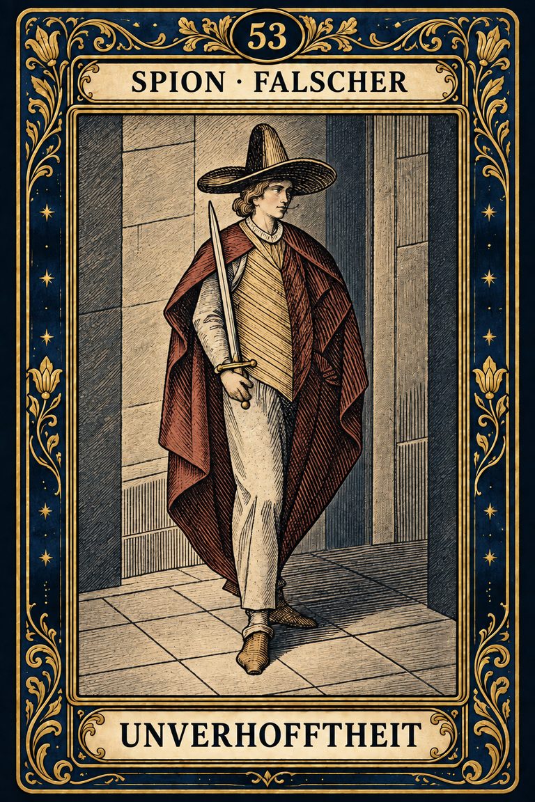 Grand Etteilla 1857 Karte 53: Spion. Falscher / Unverhofftheit, moderne Rekonstruktion