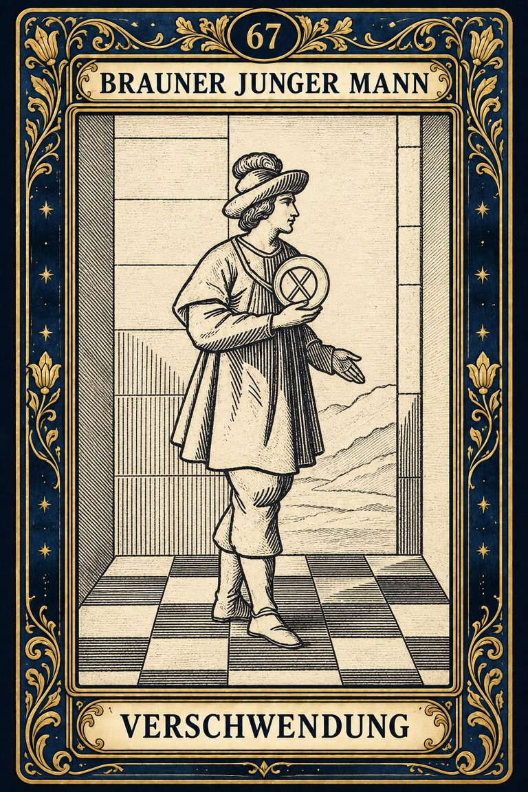 Grand Etteilla 1857 Karte 67: Brauner junger Mann / Verschwendung, moderne Rekonstruktion