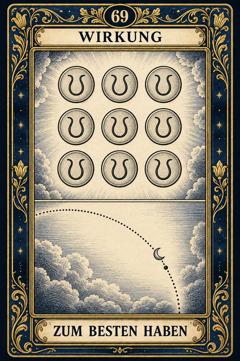Grand Etteilla 1857 Karte 69: Wirkung / Zum Besten haben, moderne Rekonstruktion